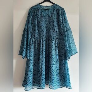 YAS Bell Sleeve Blue Floral A-Line Dress